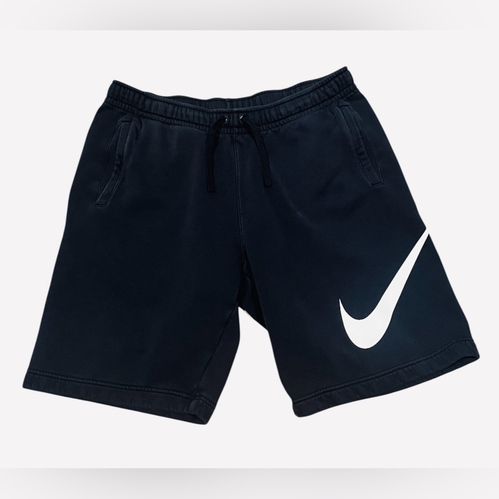 Nike Sz Large 100% Cotton Black Shorts Bottoms Pockets Logo Drawstring Men